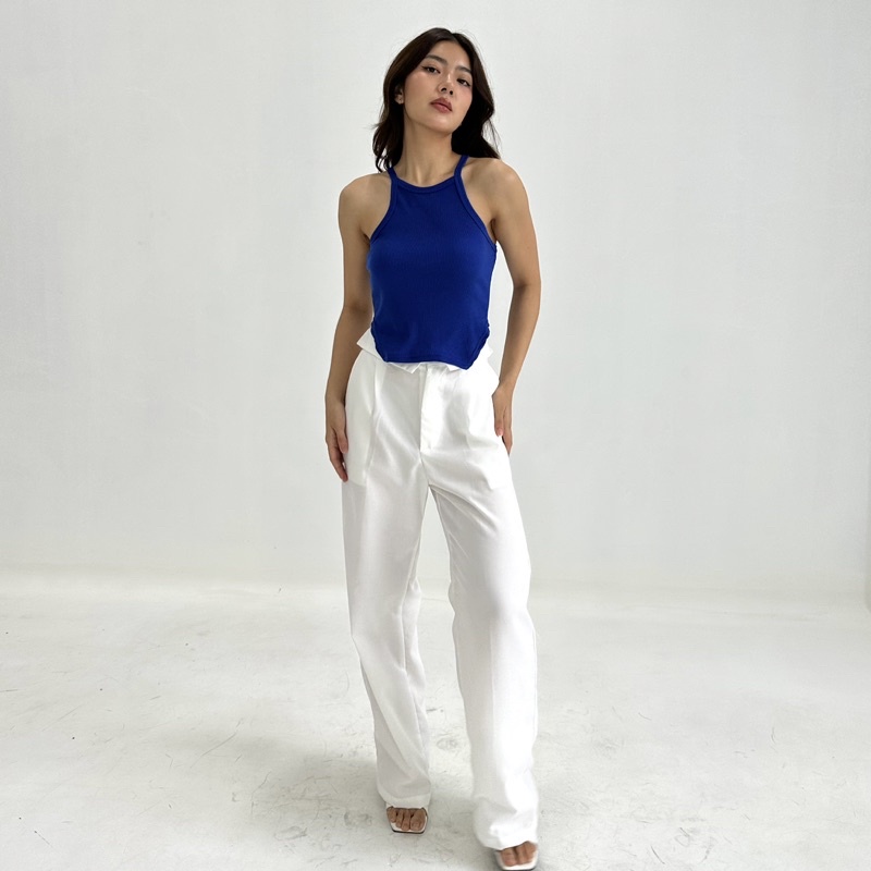BLAIR TOP - POSHA Ribbed Knit Racer Tank Tanktop Summer Kotak Atasan Crop Top Assymetric Halter Stretch Rib Knit