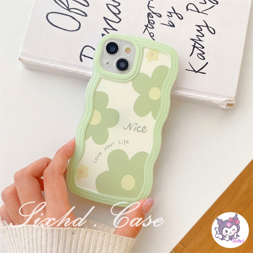 Soft Case Desain Bunga Gelombang Hijau Untuk OPPO A57 A76 A96 A16k A15 A16 A74 A55 A54 A53 A33 A32 A31 A9 A5 A5s Reno 8T 8Z 7Z 6Z 5Z 5 A95 A94 F92 A93 F11