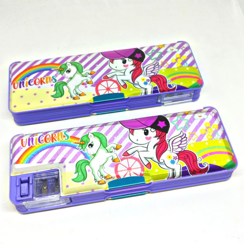 

Tempat Pensil Anak Magnet Karakter UNICORN PEGASUS MY LITTLE PONY VIO GLITTER GLITER KILAU 2 Sisi + 2 Rautan