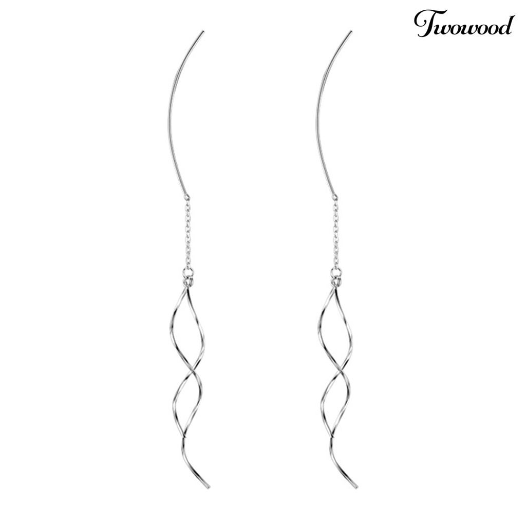 1 Pasang Anting Juntai Panjang Bentuk Geometris Twisted Linear Untuk Wanita