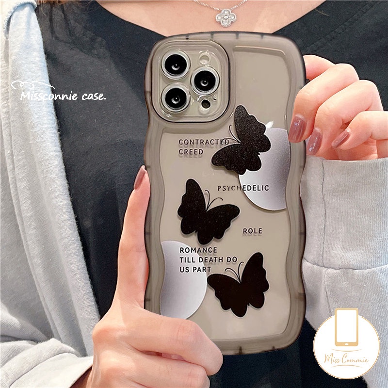 Cute Three Black Butterfly Soft Case Realme C15 C55 C53 10 9 Pro+8I C30 C33 C25 C25Y 7 7i 8 8Pro 5 5i 5s 6i C25s C12 C21Y C35 C1 C11 C20A C20 C3 Lucu Shockproof Wavy Edge Sarung