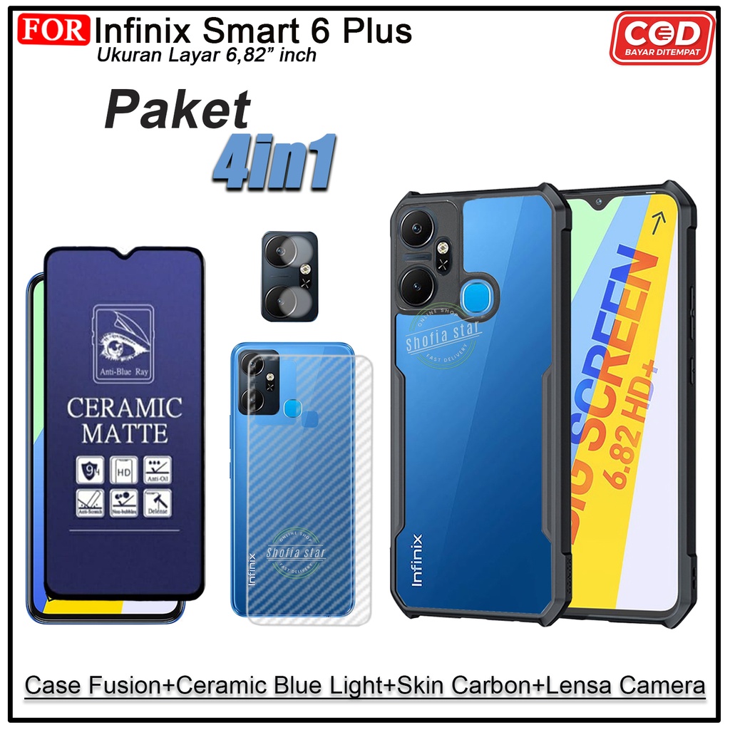 PAKET 4IN1 Case Infinix Smart 7 Smart 6 Plus Smart 6 NFC Smart 5 Softcase Fusion Shockproof Transparan Protect Casing
