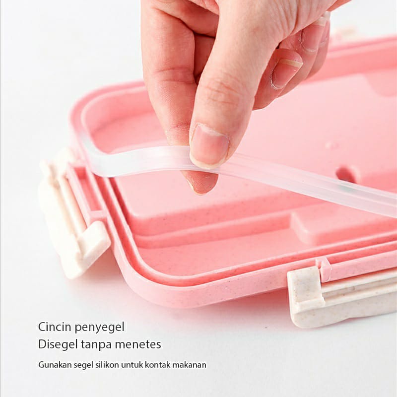 kotak bekal set jerami lunch box set 1000ml anti tumpah
