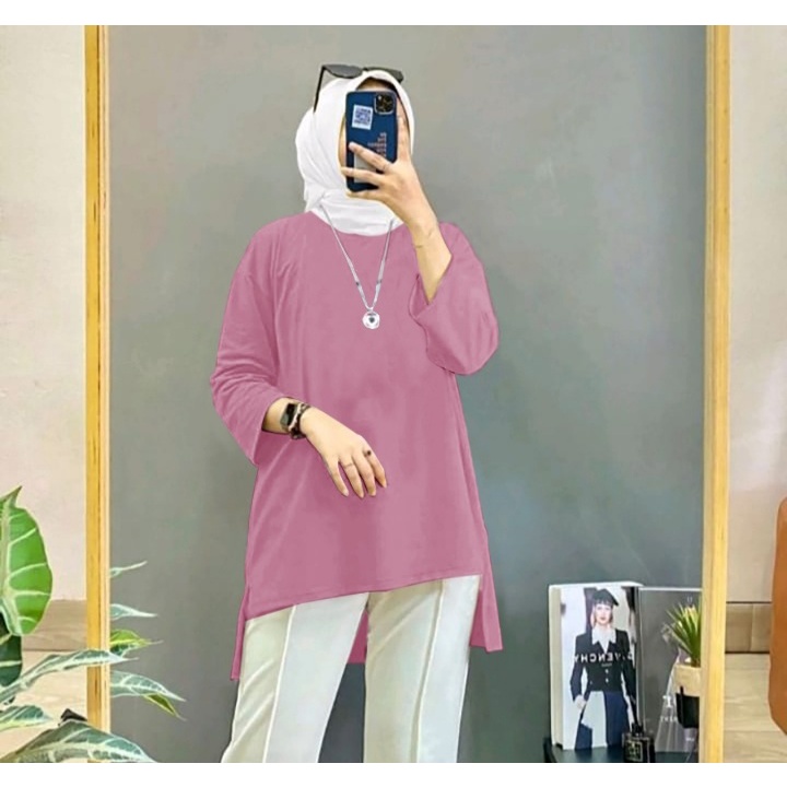 JOSJOLI_STORE/Tunik Hijab Enjoy dan Polos/Atasan Wanita Dewasa Lengan Panjang/Fit XXL