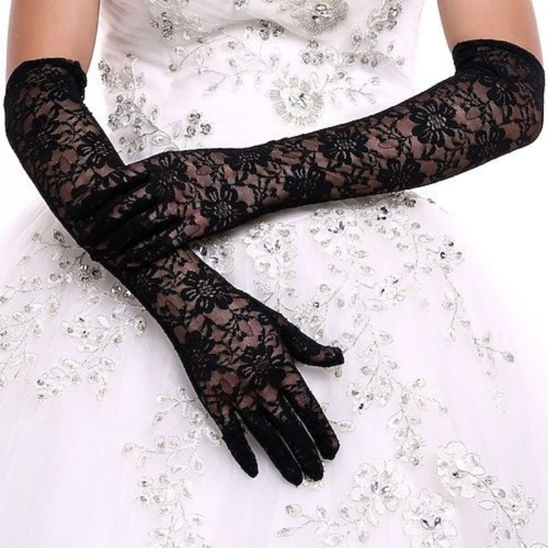 Sarung Tangan Pengantin Wanita Wedding Long Lace Gloves Warna Hitam