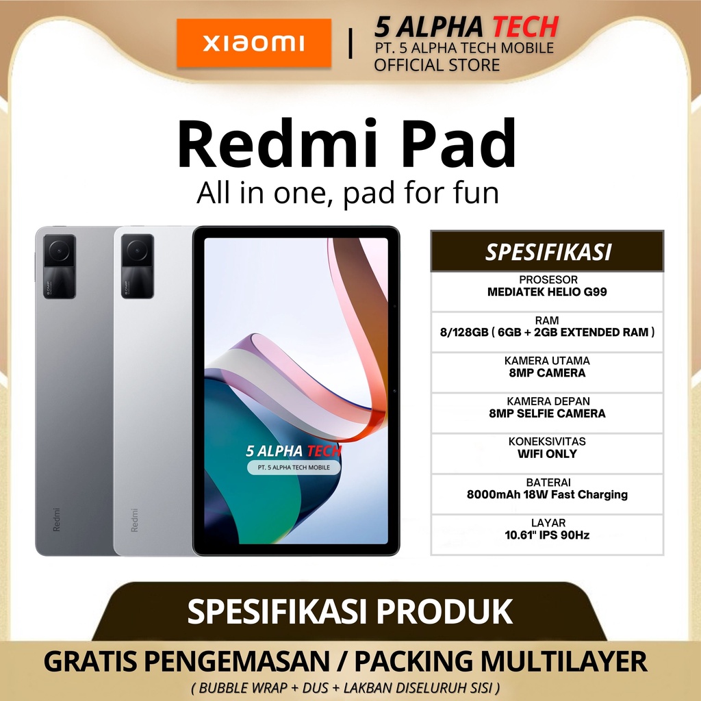 XIAOMI REDMI PAD 8/128GB ( 6GB + 2GB EXTENDED RAM ) GARANSI RESMI XIAOMI