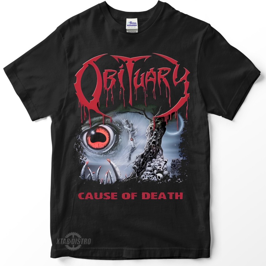 Kaos OBITUARY CAUSE OF DEATH Premium Tshirt Obituary Kaos Band Metal