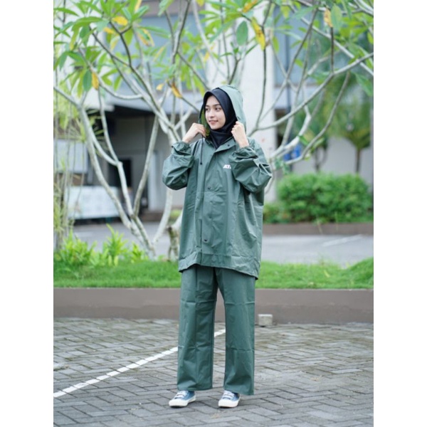 Jas Hujan Pria Wanita Setelan Original ATREO Bahan Karet PVC 0.25mm