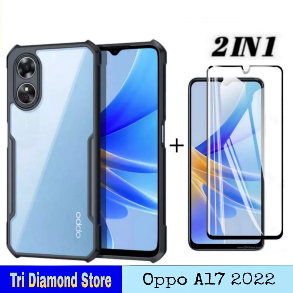 PAKET 2IN1 HARD CASE OPPO A17K 2022 SHOCKPROOF SUPER EXCELLENT - CASE, Hitam