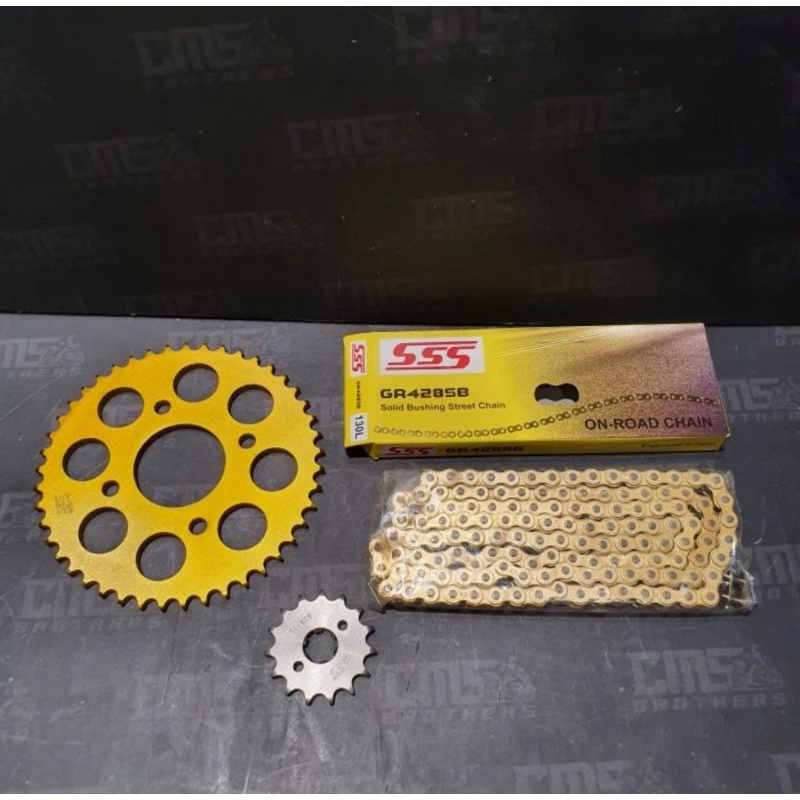 gir Gear Set SSS Gold Megapro Cb150 CBR150 Verza 428 Set Rantai 428 130ukuran gear blkg 39 41 43 45
