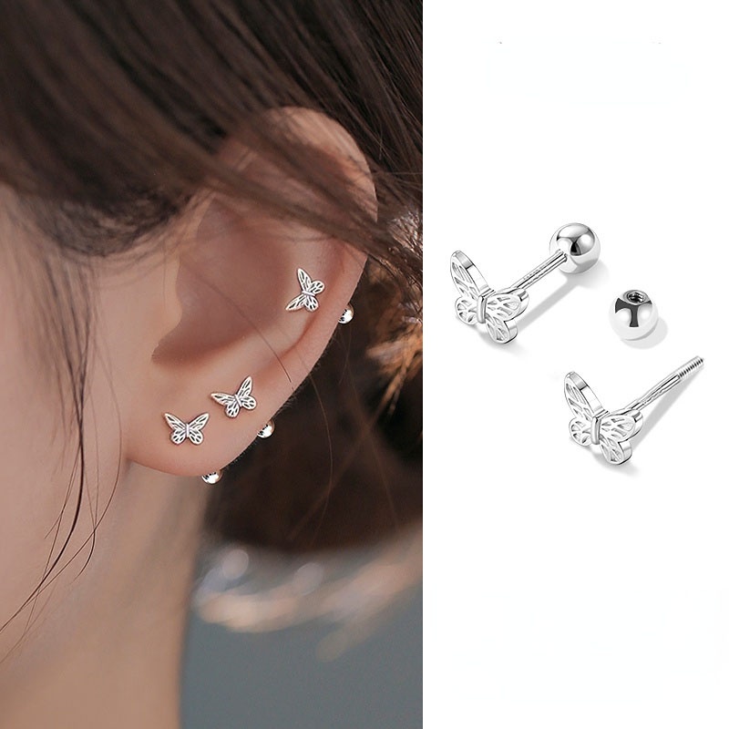 1 Pasang Anting Stud Desain Butterfly Bahan 925 Sterling Silver