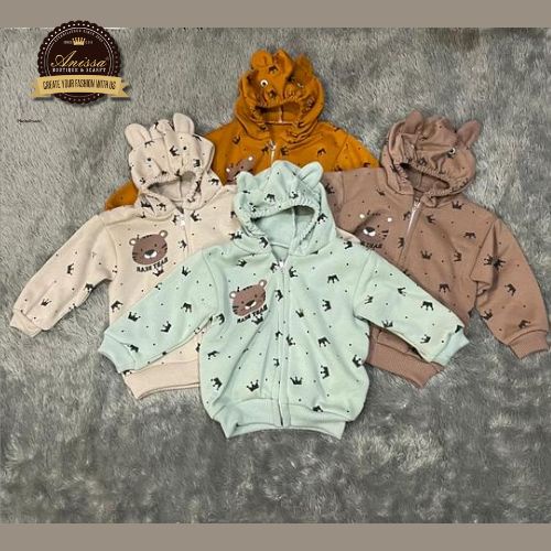 Jaket Bayi Hoodie Motif Mahkota 2-12 Bulan