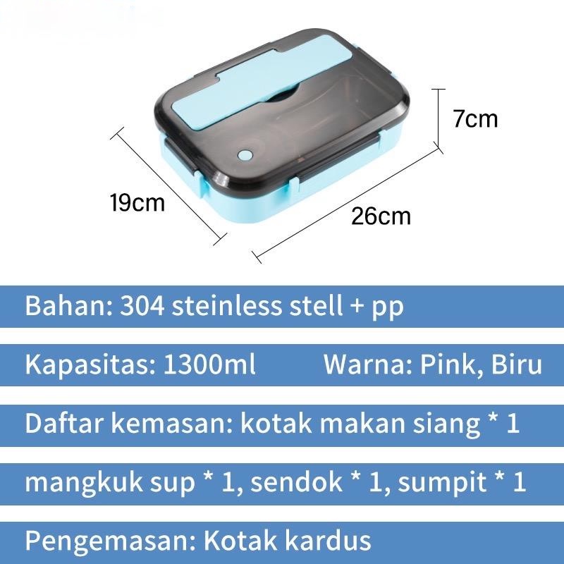 kotak makan 304 stainless steel lunch box gratis sendok dan sumpit stainless 3 sekat bento box