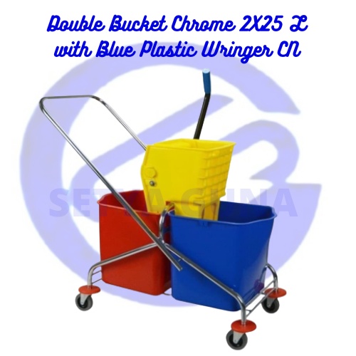Double Bucket Chrome 2X25 L with Blue Plastic Wringer CN