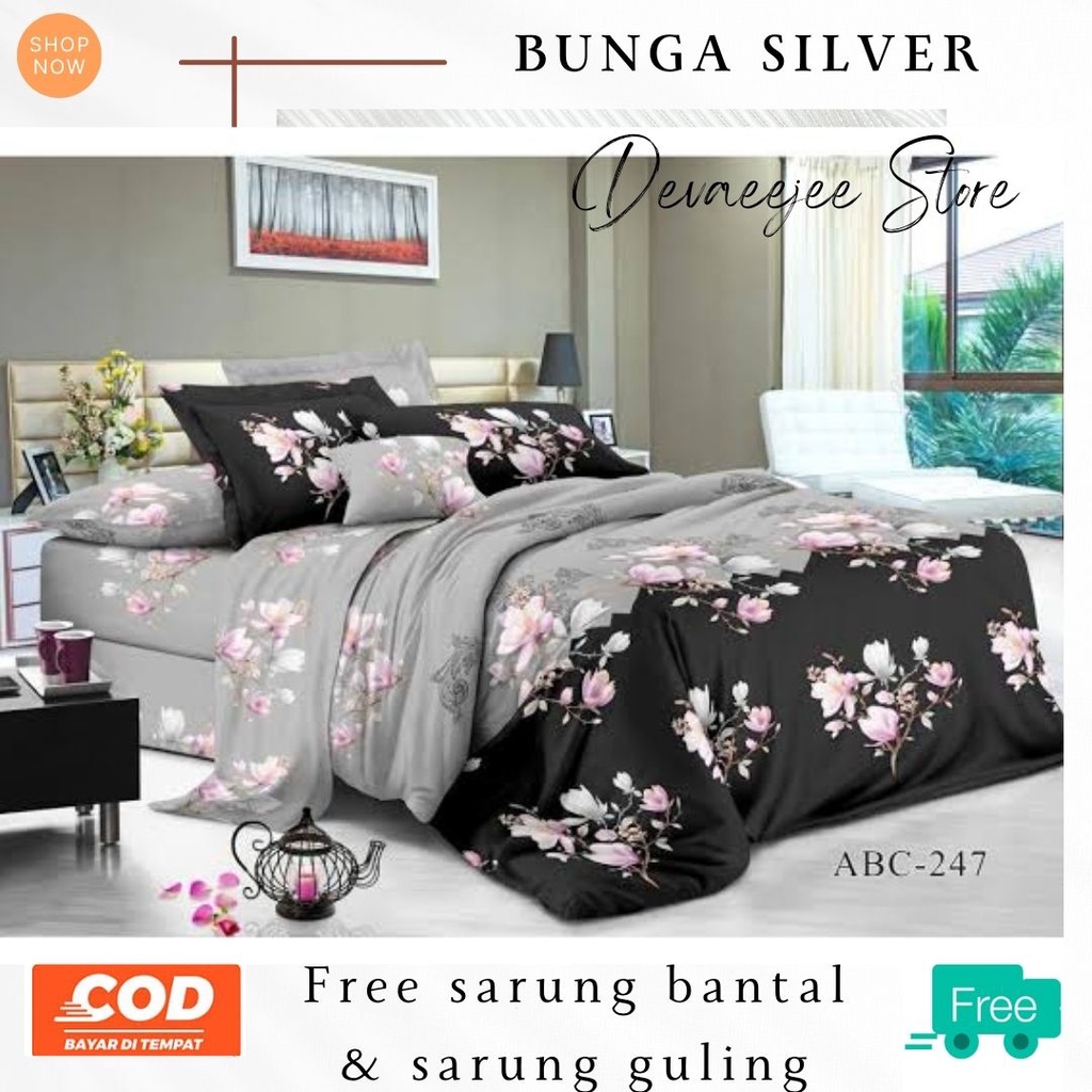 PROMO!!!! SPREI MURAH MOTIF BUNGA SILVER BAHAN TEBAL ANTI LUNTUR