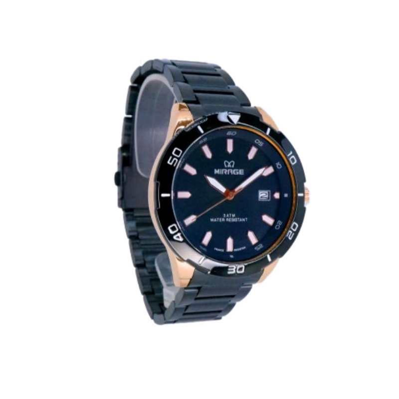 jam tangan pria;MIRAGE M8758BRP hitam rosegold~ORIGINAL~WATER RESISTANT~TGL~STAINLESS ANTI KARAT