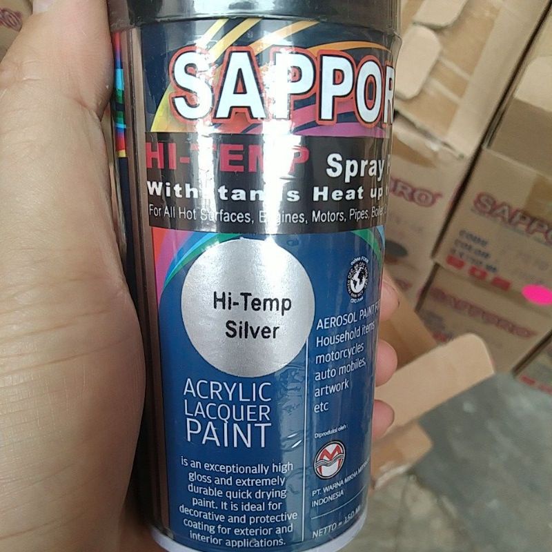 saporo acrylic lacquer paint pilok pilox cat spray sapporo 150ml hi temp silver tahan panas silver pilok knalpot pilok anti panas 150ml