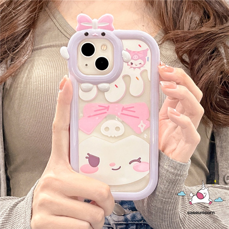 Casing Kuromi Kartun Cantik Case Realme C33 8 8i 8pro 7 9 9pro+C25 C21Y C25Y C11 C15 C30 C25s C35 C31 C21 C2 C1 C3 C17 Realme 5 6i 9i 5 7i Kartun 3D Busur Monster Kecil Lensa Soft Cover