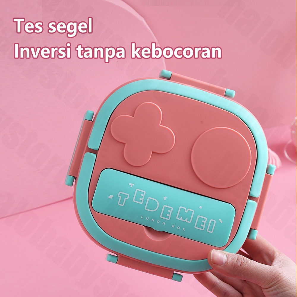 Halo Baby kotak makan anak stainless/lunch box set 3 sekat/bekal makan set anak anti tumpah