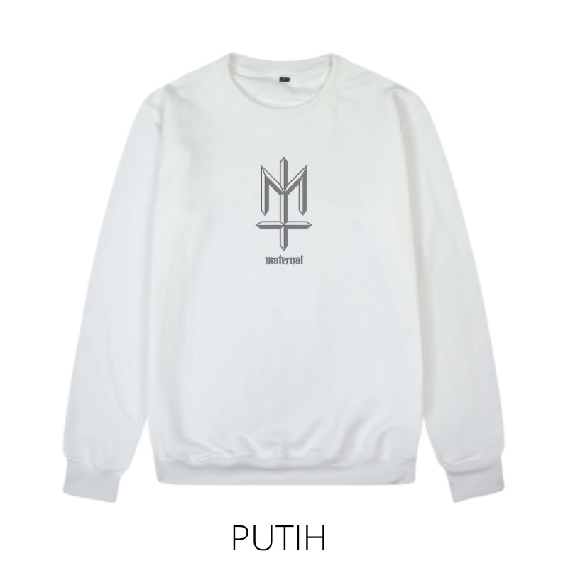 Maternal Sweater Crewneck Pria Wanita Full Logo Putih Couple Mode Basic Polos - Local Distro - Sweat