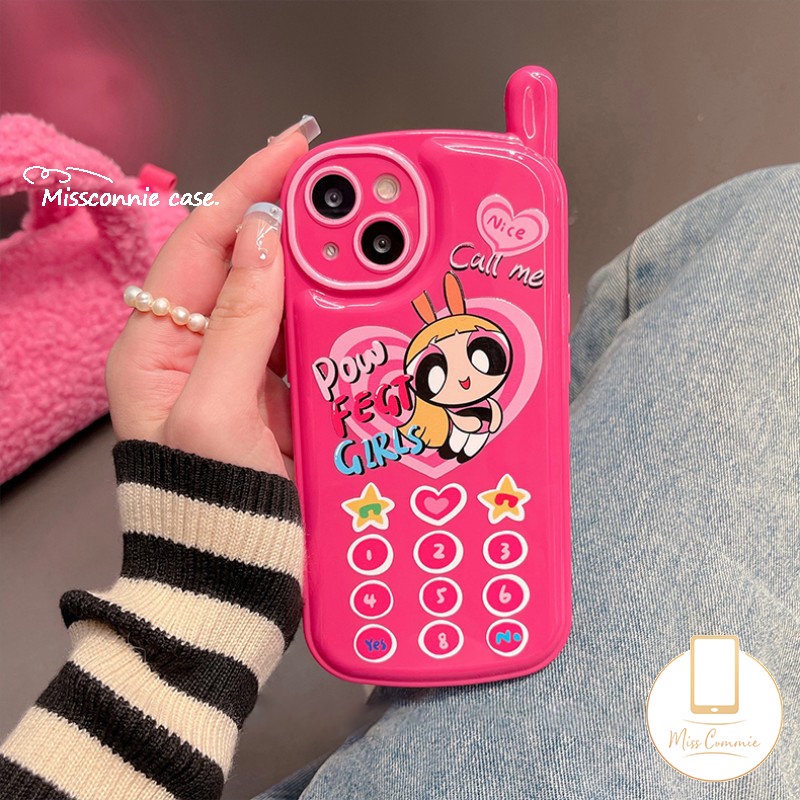 IPHONE Glossy Air Cushion Vintage Case Kompatibel Untuk Iphone7 8plus11 12 13 14 Pro MAX XR X XS MAX Kartun The Power.puff Gadis Kepribadian Retro Bentuk Ponsel Seluler Soft Cover