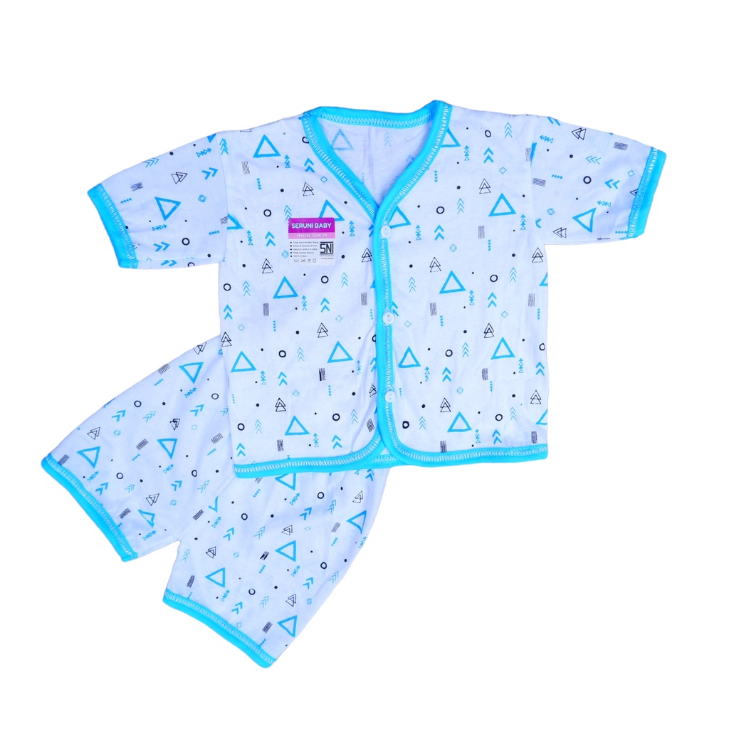 SET ISI 3 STEL PIYAMA BAYI BARU LAHIR SNI 0-4 BULAN MOTIF TRIANGLE