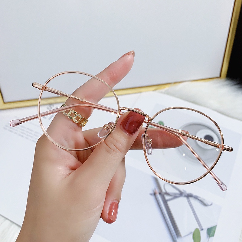 Kacamata Retro Lensa Biru Bulat Bahan Metal Untuk Priawanita