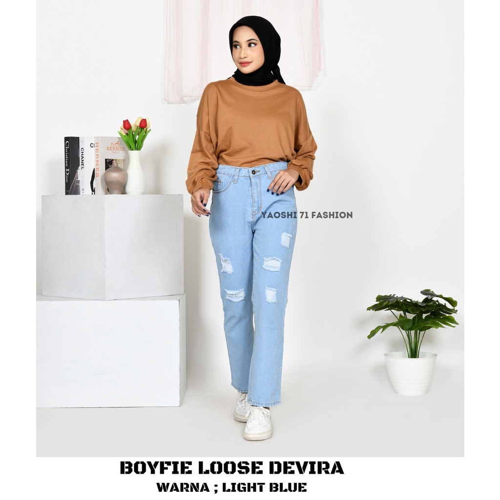 YAOSHI- Celana Jeans Wanita Pinggang Tinggi Devira Boyfie Loose Devira Premium