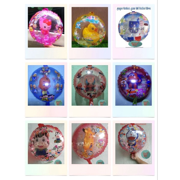 balon karakter isi hello kitty, isi masha, isi tayo, isi poly, isi anak sapi, isi jerapah, isi pokem