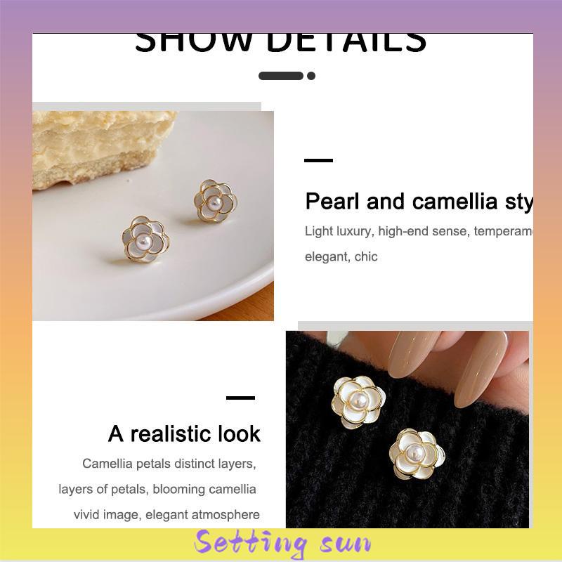 Anting Camellia Mutiara Korea Fashion Sederhana Gaya Aksesori Wanita TN