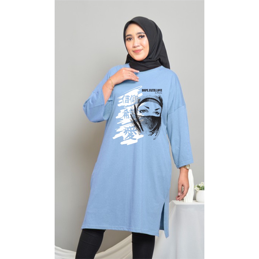Tunik Pendek Kaos Oversize Biru - by Wixena