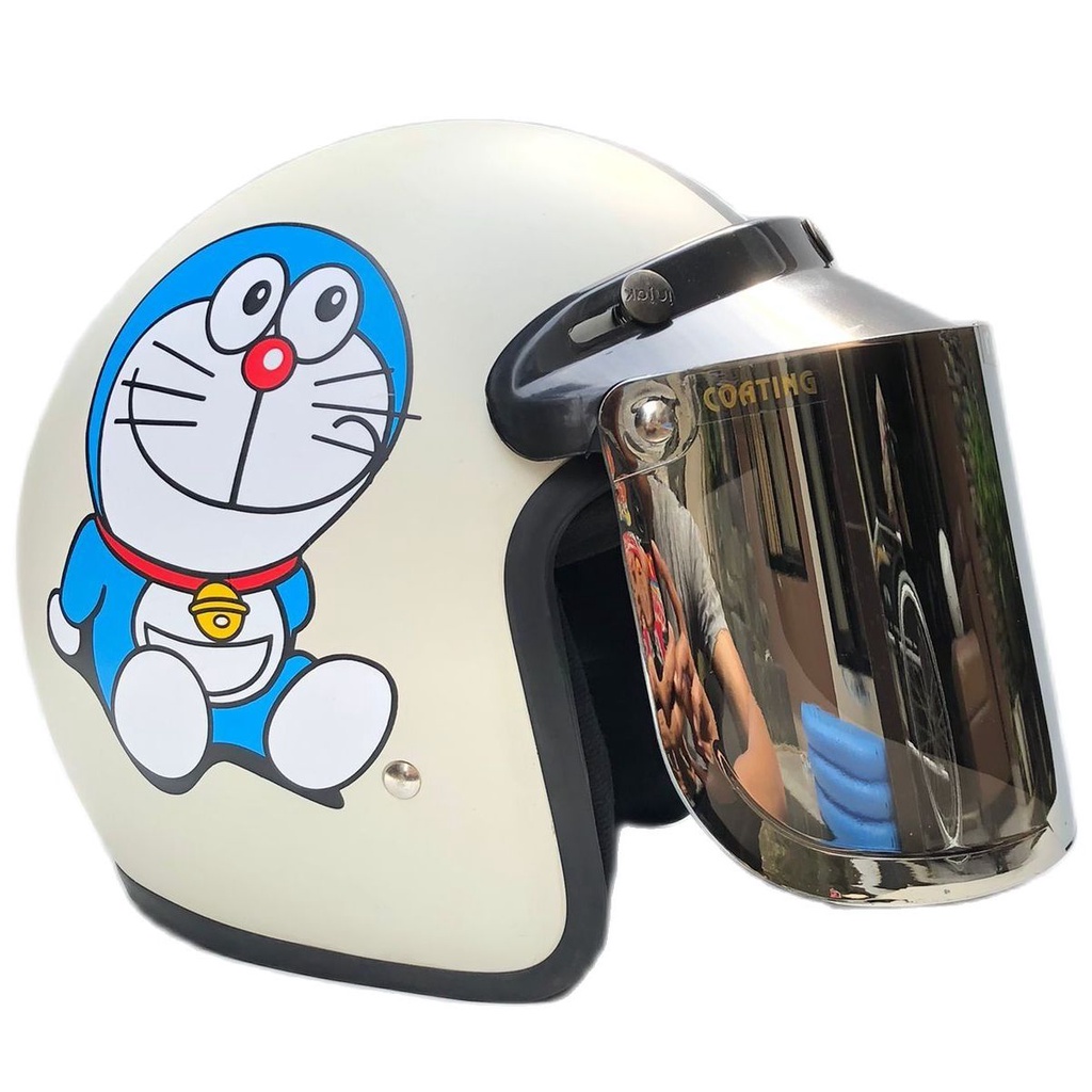 Helm Bogo Dewasa Kaca Datar Silver Motif Doraemon SNI Promo
