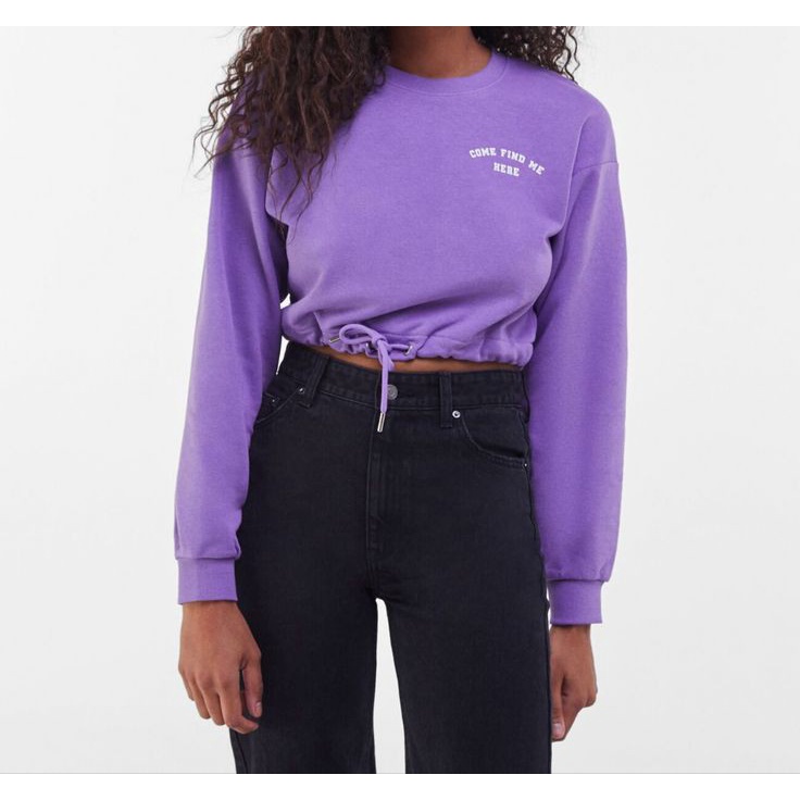 Sweater Crewneck Wanita COME FIND ME Oversize Atasan Serut Kekinian Desain Terbaru Kasual OOTD Ala Korean