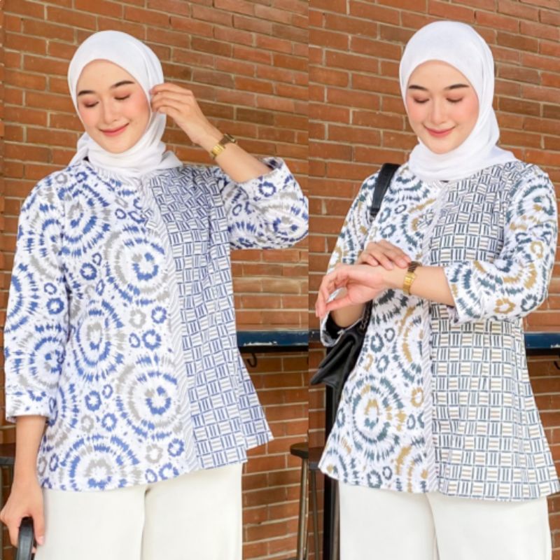 tey-17 Batik wanita ASJ SA HRB026 Kenongo Kemeja Tosca Pendek