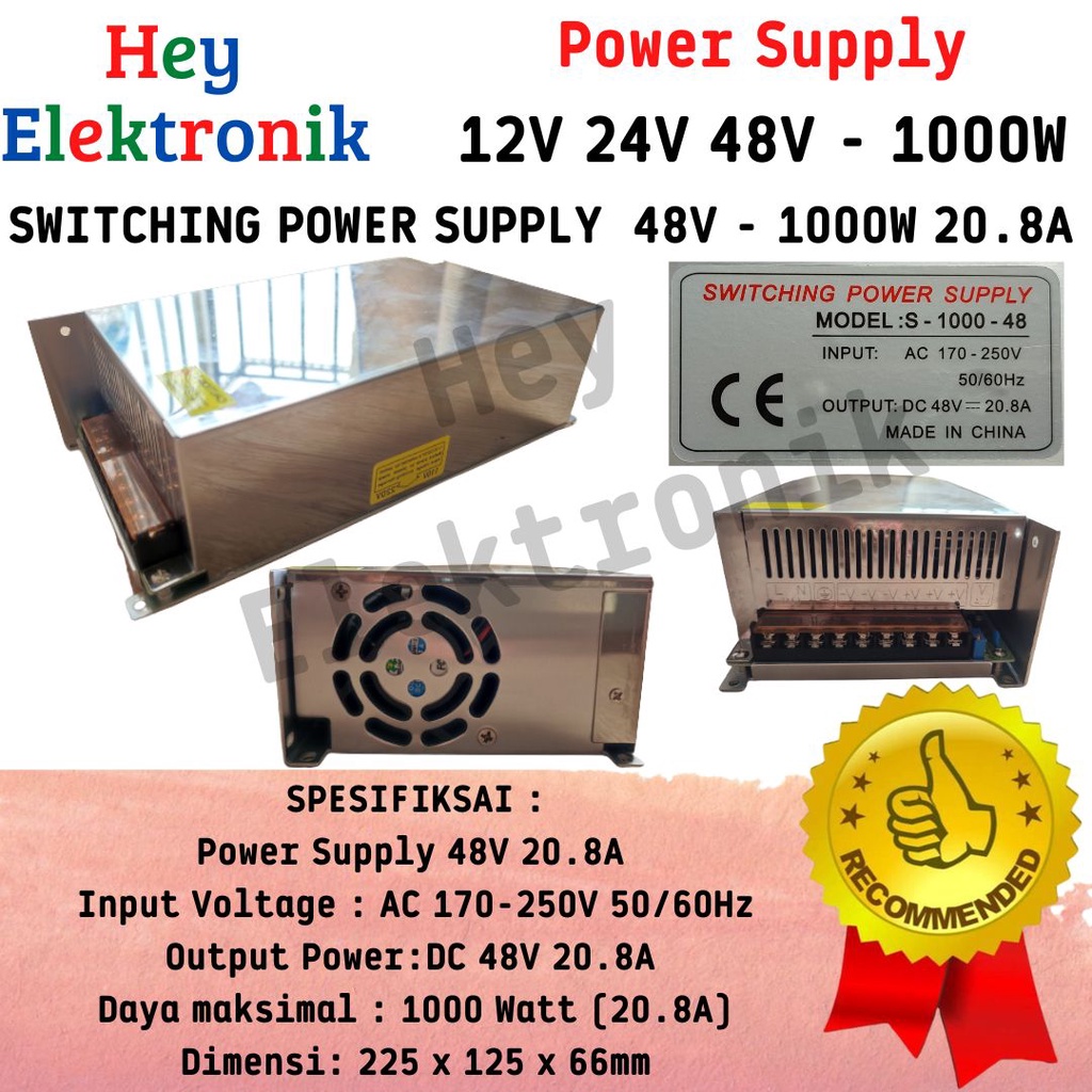 Switching Power Supply Dc 12V 24V 48V - 1000W 83.3A 41.6A 20.8A