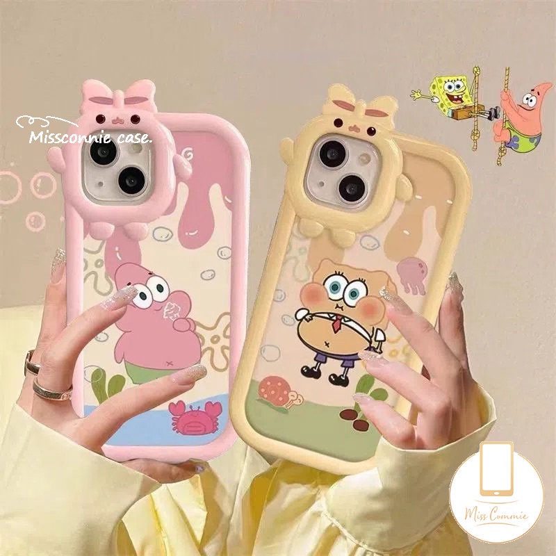 Redmi A1 A1 A1+ 9 10 9C 9T 10A 9A 10C 9C NFC Note11 10 9 8 11Pro+PO CO M3 Pro X3 NFC Pro Kartun Soft TPU 3D Bow-knot Monster Kecil Es Krim SpongeBob Patrick Star Lucu Sarung Belakang