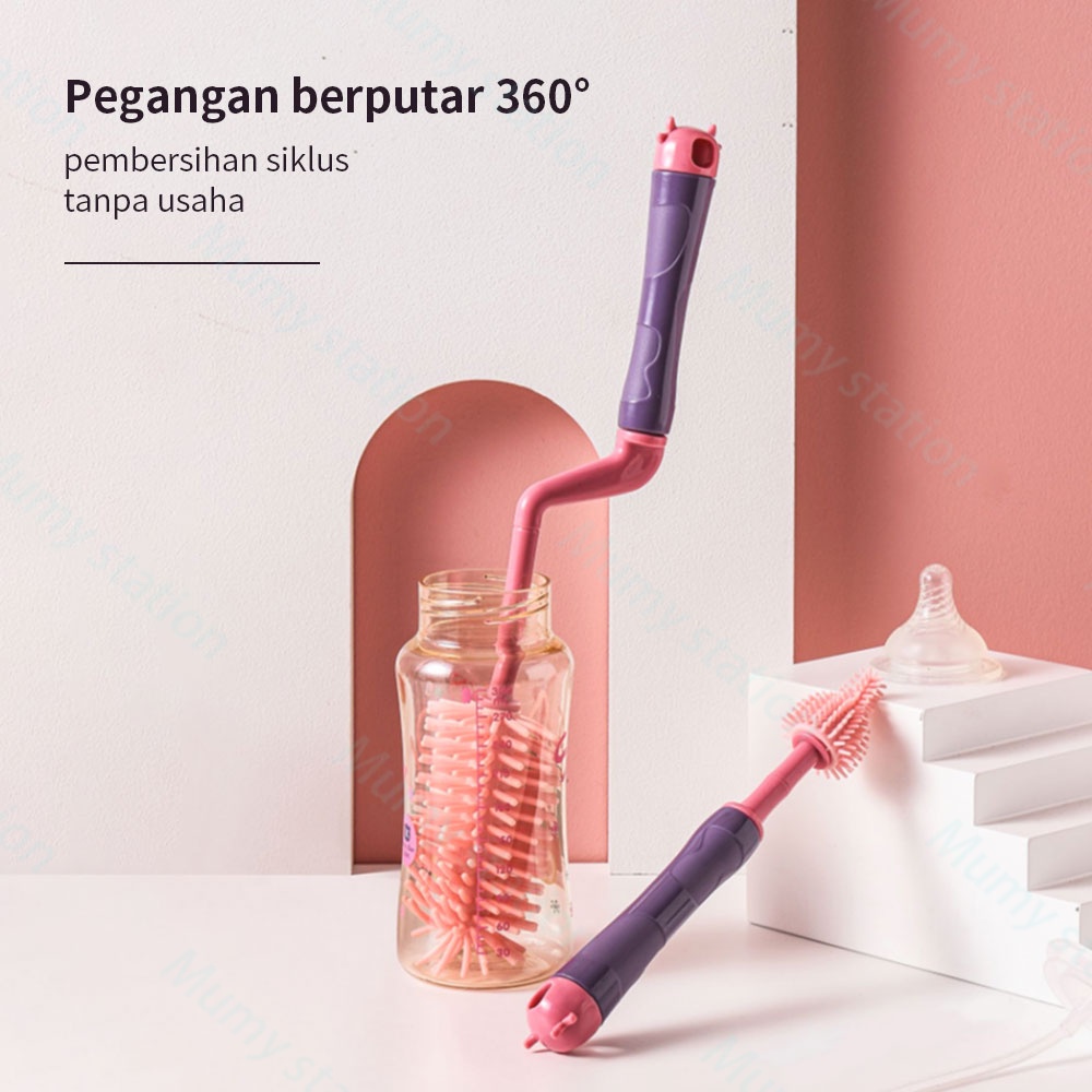 Mumystation 3 in 1 sikat pembersih botol susu bayi / sikat botol silikon panjang sikat dot empeng