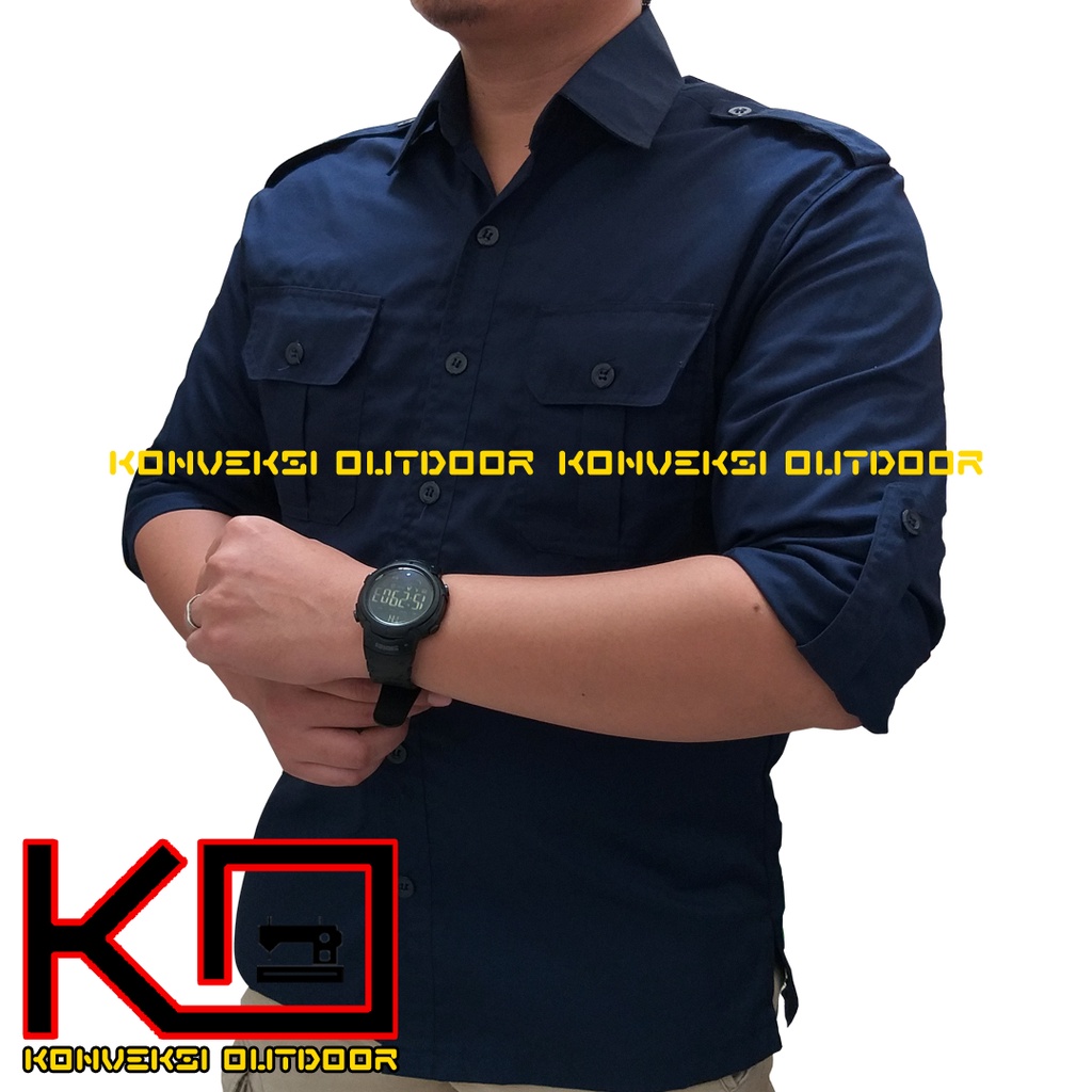 BAJU KEMEJA PDL LAPANGAN OUTDOOR INDOOR PRIA LENGAN PANJANG - Seragam Kerja Kantor Group Kemeja Lapangan Outdoor Gunung Taktikal Comunitas Kemeja Dinas PDH PNS Cargo Safari Paspampres Security Satpam Tactical Americand Drill American America - Warna Navy