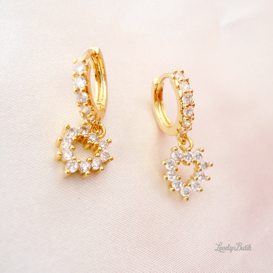 Anting Jepit Xuping Wanita Dewasa Lapis Emas 24 K Perhiasan Fashion Wanita Model Love Marian4