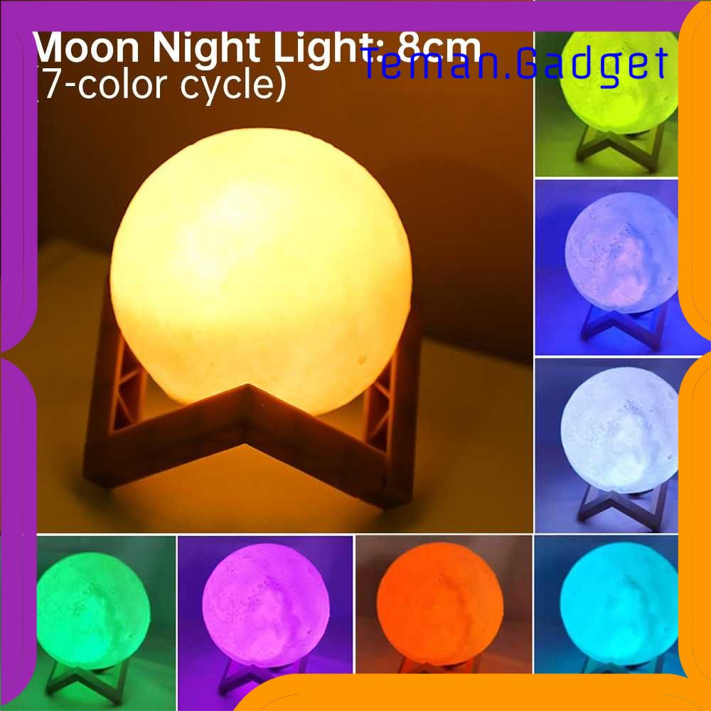 TG-LMP OUIO Lampu Tidur 3D Printed Moon Night Light Lamp 7 Color 8CM - OU12