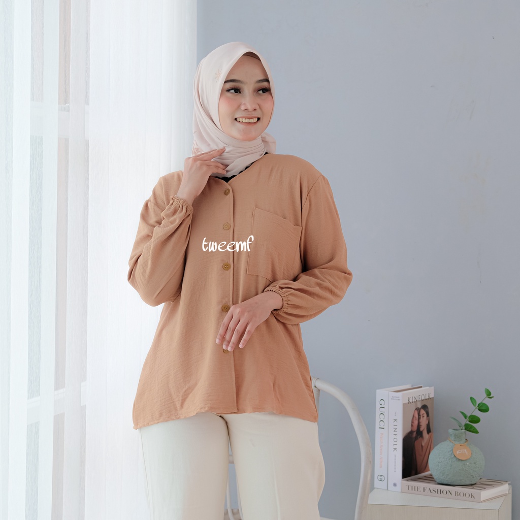 Jual Mocha Premium Top Blouse Crincle Airflow Shopee Indonesia