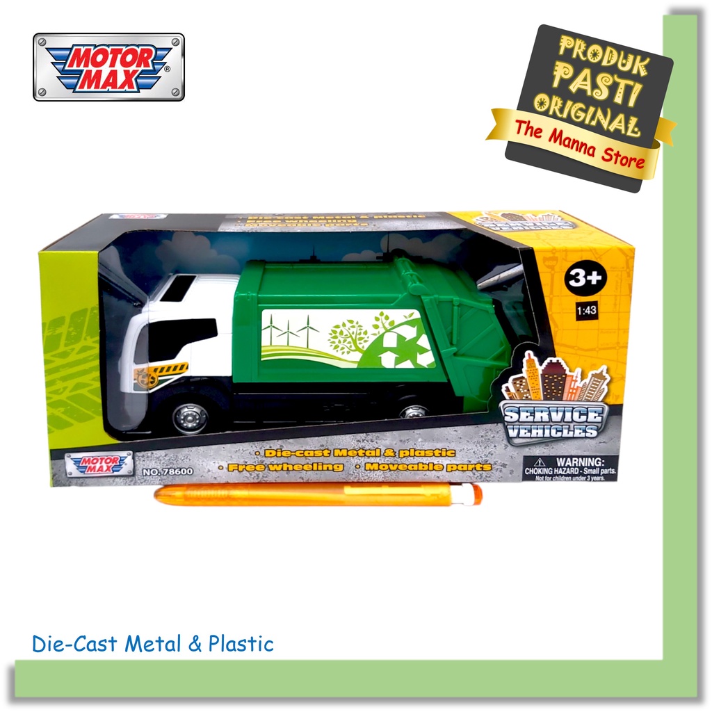 Motor Max Service Vehicles Recycle Garbage Truck 1:43 Die-Cast Metal & Plastic Original 78604