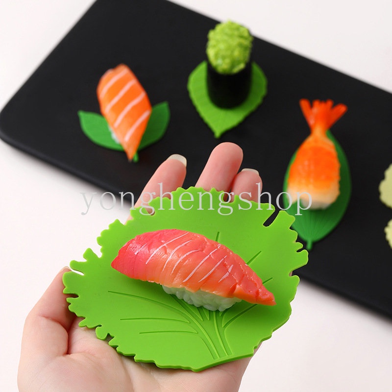 1 Set Matras Pemisah Nasi Sushi Bentuk Daun Hijau Tahan Minyak Untuk Dekorasi Bento Anak