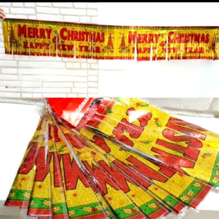 Garland Merry Christmas &amp; Happy New Year Banner Rumbai Foil Murah Banner Gong Xi Fa Cai Harga Grosir Termurah