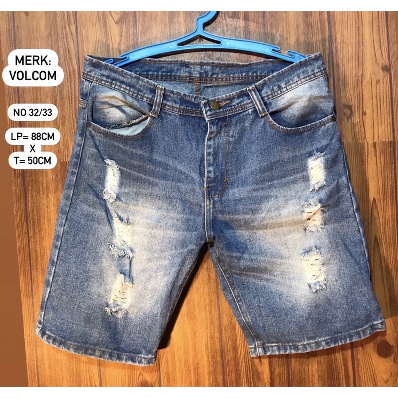 VOLCOM ORI CELANA JEANS PENDEK MOTIF SOBEK GAUL (No 32/33)