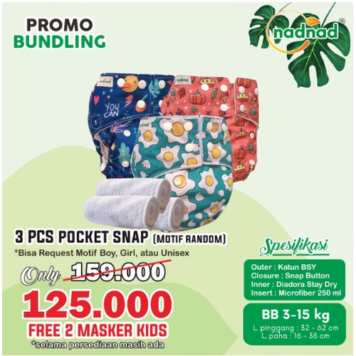 PAket Hemat 3 pcs Clodi Pocket Model  Snap  Nadnad By Sakina B(b 5-15Kg)