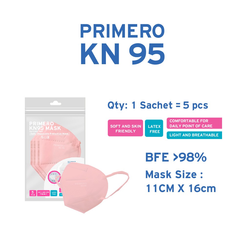 Primero Masker KF94 4Ply Hitam / Soft Pink - 1 box isi 50pcs Free KN95