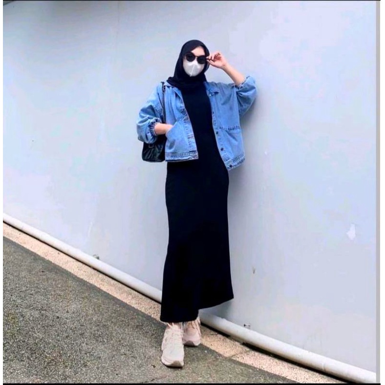 ARN - Jaket Jeans Vintage Baggy Oversize Wanita Jacket Crop Jins Denim Murah Korean Lengan Balon Kekinian Style Cewek Original