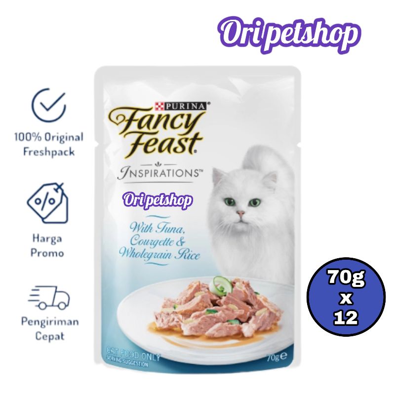 (12 pouch) Purina Fancy Feast Sachet Wet Cat Food 70g - With Tuna Courgette