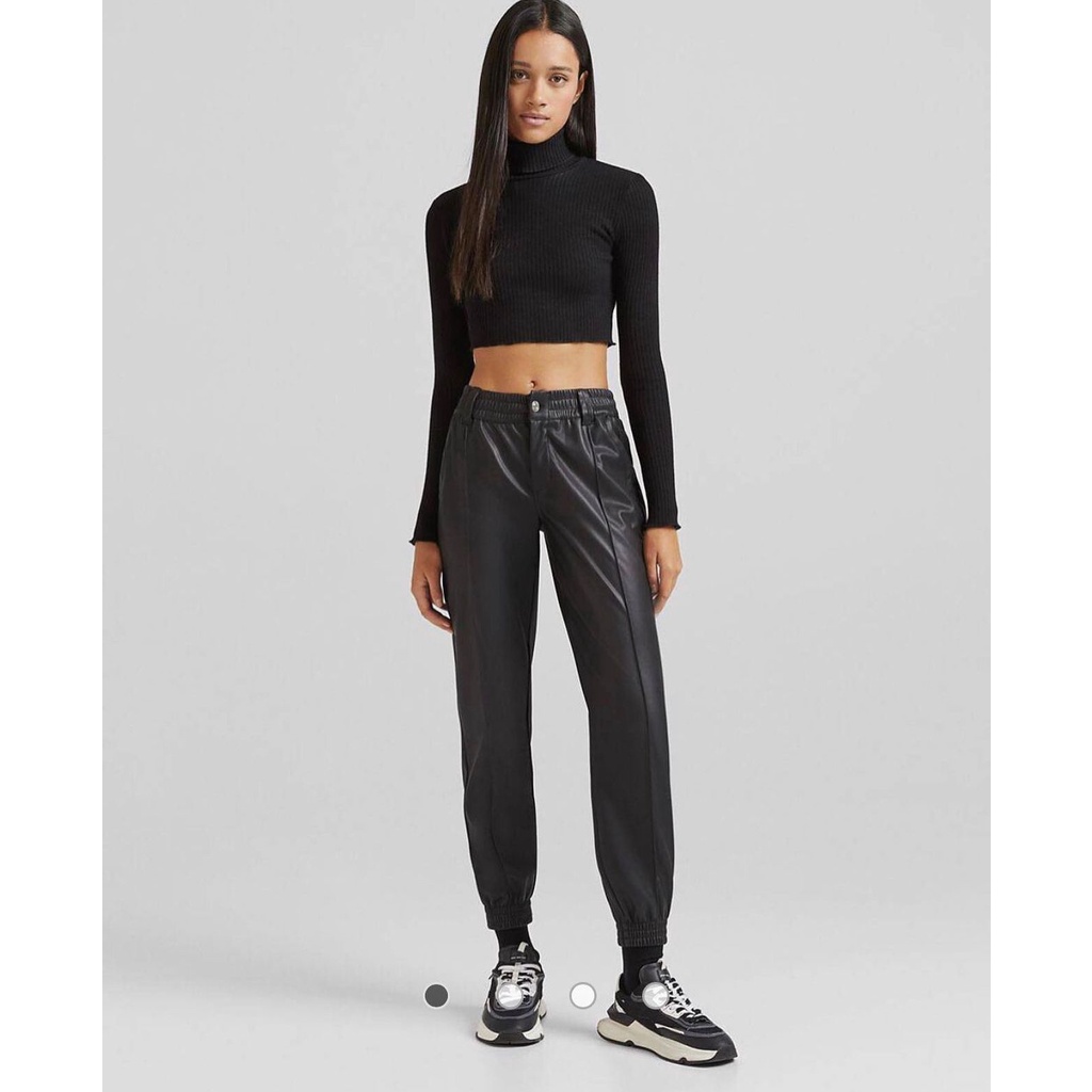 Bershka Faux Leather Jogger Trousers